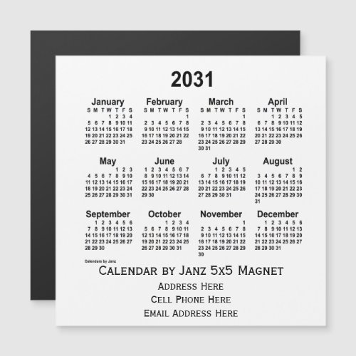 2031 White Business Calendar by Janz 5x5 Magnet