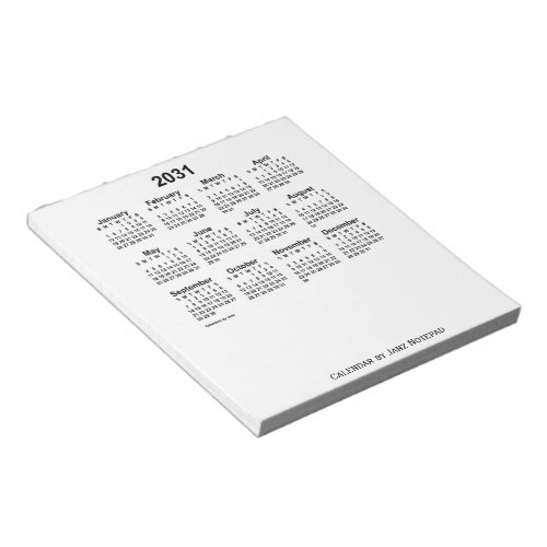 2031 White Calendar by Janz Notepad