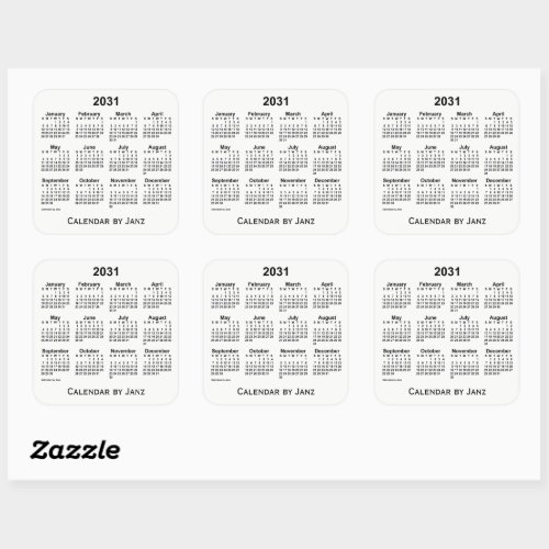 2031 White Calendar by Janz Square Sticker