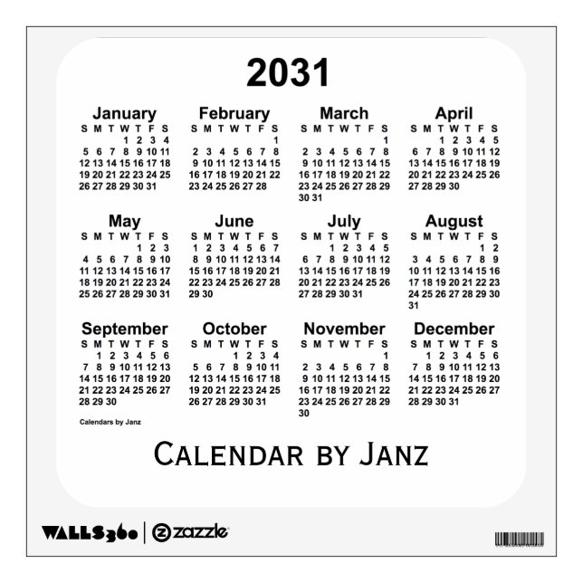 2031 White Calendar by Janz Wall Decal (Front)