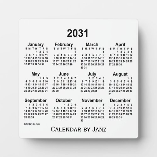 2031 White Desk Calendar by Janz Plaque