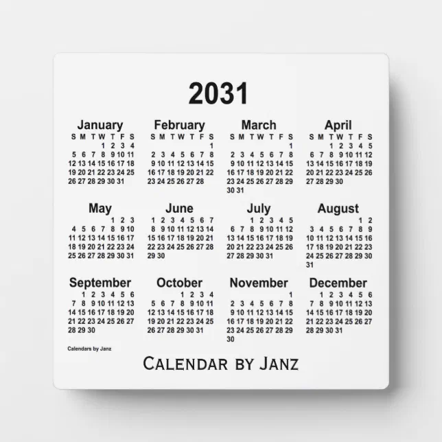 2031 White Desk Calendar by Janz Plaque | Zazzle
