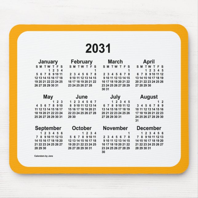 2031 White on Orange Calendar by Janz Two Tone Mouse Pad (Front)