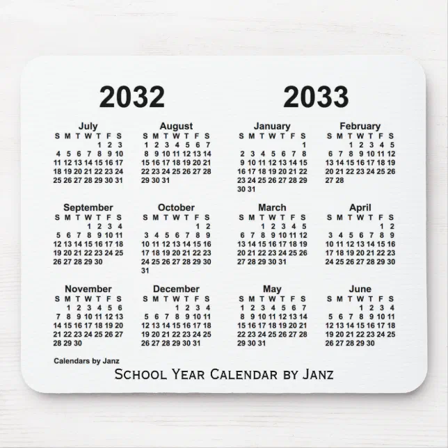 2032-2033 White School Year Calendar by Janz Mouse Pad | Zazzle