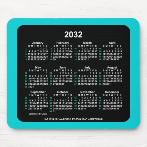2032 Neon 52 Weeks ISO Calendar by Janz Two Tone Mouse Pad