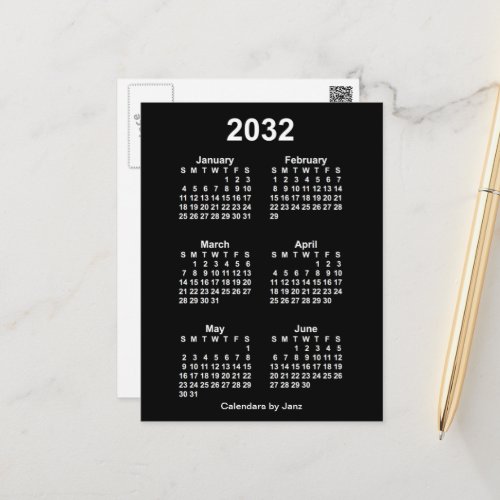 2032 Neon White 6 Month Mini Calendar by Janz Postcard