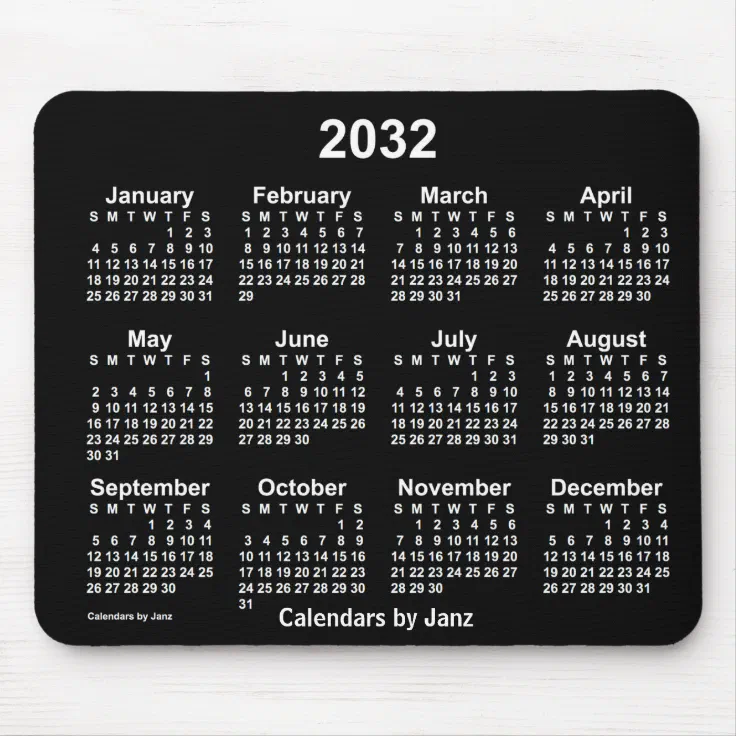 2032 Neon White Calendar By Janz Mouse Pad Zazzle 6062