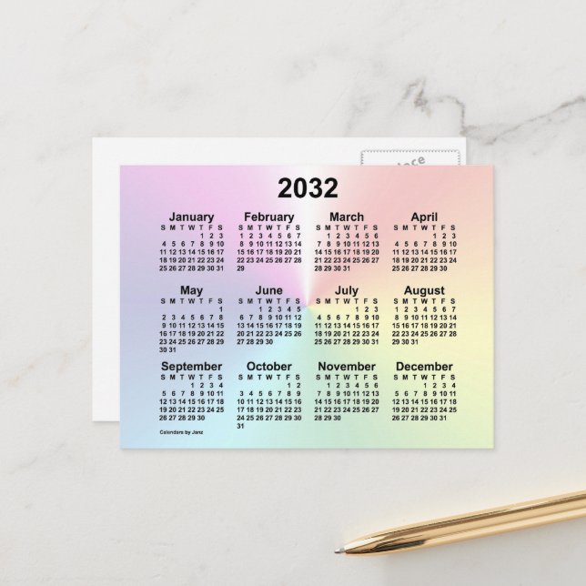 2032 Rainbow Cloud Mini Calendar by Janz Postcard (Front/Back In Situ)