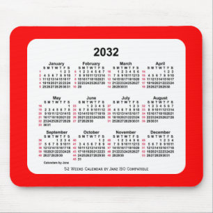 2032 Red 52 Weeks ISO Calendar by Janz Two Tone Mouse Pad