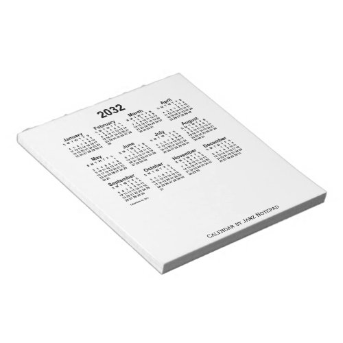 2032 White Calendar by Janz Notepad
