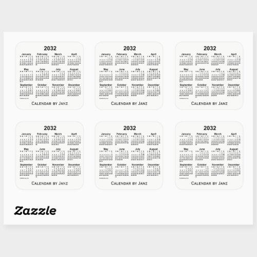 2032 White Calendar by Janz Square Sticker