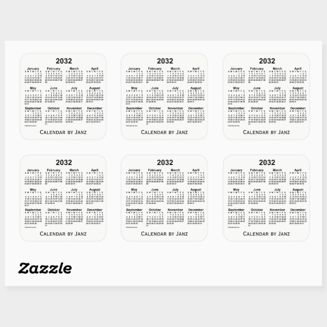 2032 White Calendar by Janz Square Sticker (Sheet)