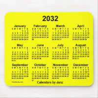 2032 Yellow Calendar by Janz Mouse Pad | Zazzle