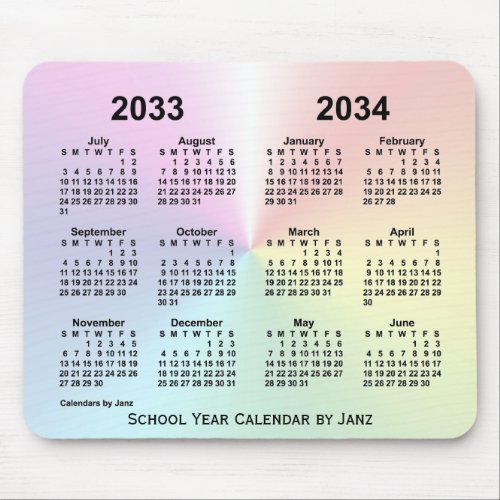 2033_2034 Rainbow Cloud School Calendar by Janz Mouse Pad