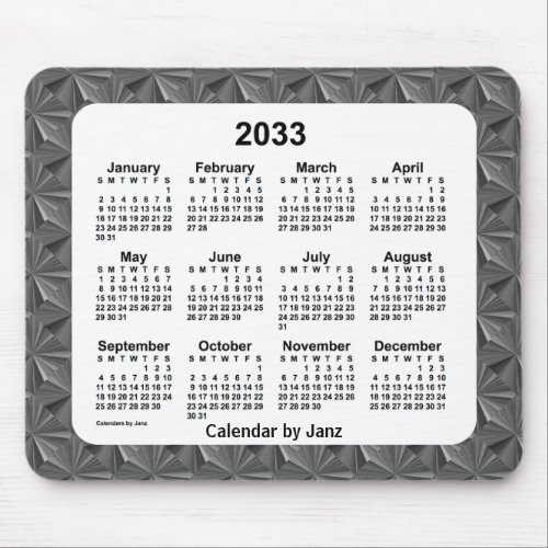2033 Black Diamonds Calendar by Janz Mouse Pad
