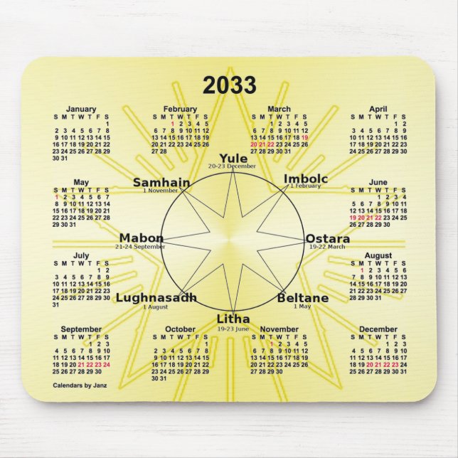 2033 Celtic Wheel of the Year Calendar by Janz Mouse Pad (Front)