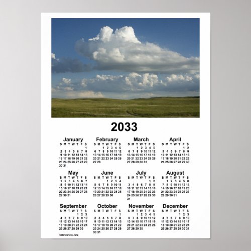 2033 Nebraska Sandhills Calendar by Janz Poster