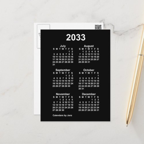 2033 Neon White 6 Month Mini Calendar by Janz Postcard
