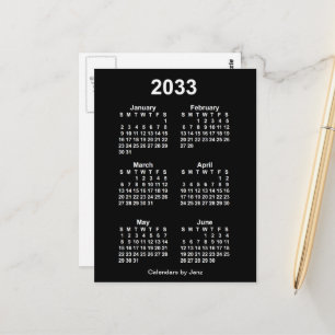 2033 Neon White 6 Month Mini Calendar by Janz Postcard