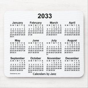 2033 White Calendar by Janz Mouse Pad