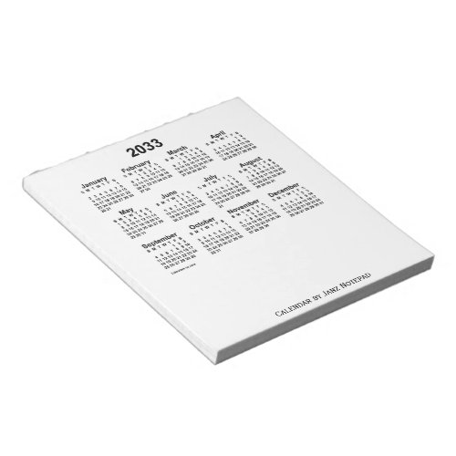 2033 White Calendar by Janz Notepad