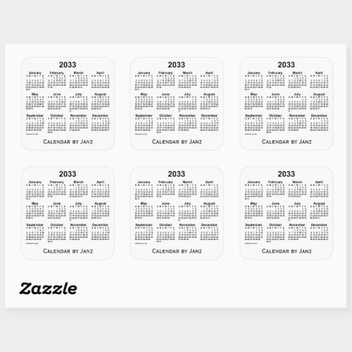 2033 White Calendar by Janz Square Sticker