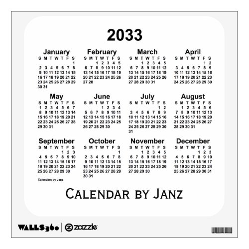 2033 White Calendar by Janz Wall Decal