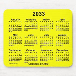 2033 Yellow Calendar by Janz Mouse Pad