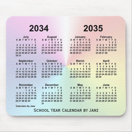 2034_2035 Rainbow Cloud School Calendar by Janz Mouse Pad