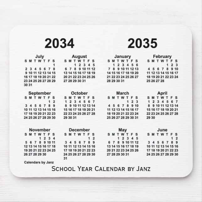2034-2035 White School Year Calendar by Janz Mouse Pad (Front)