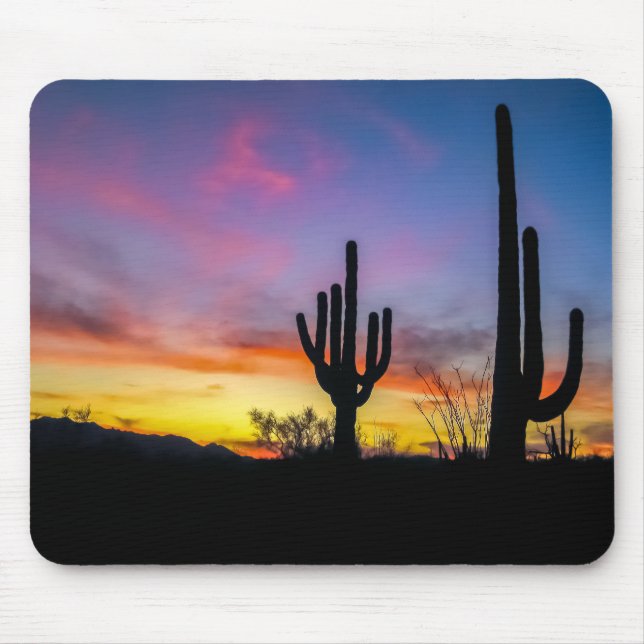 2034-2-Arizona Desert at Sunset with Cactus Mouse Pad (Front)