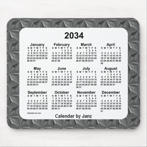 2034 Black Diamonds Calendar by Janz Mouse Pad