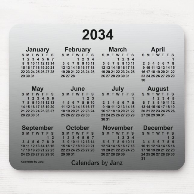 2034 Faded White Calendar by Janz Mouse Pad (Front)