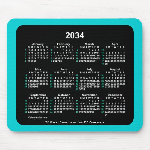 2034 Neon 52 Weeks ISO Calendar by Janz Two Tone Mouse Pad