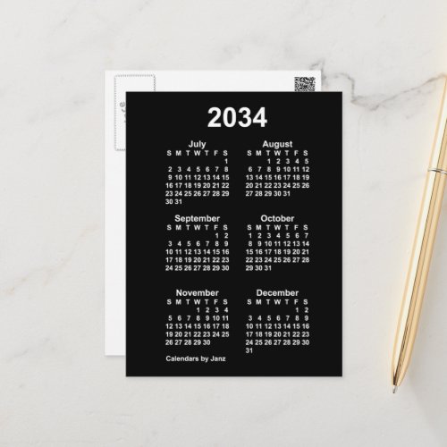 2034 Neon White 6 Month Mini Calendar by Janz Postcard