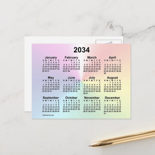 2034 Rainbow Cloud Mini Calendar by Janz Postcard