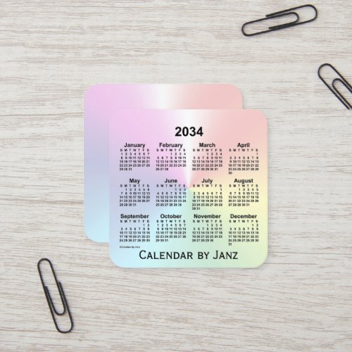 2034 Rainbow Shimmer Calendar by Janz Square Business Card