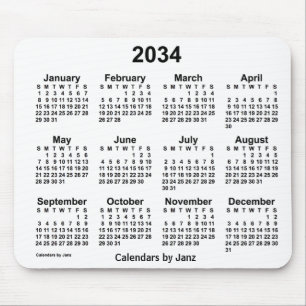 2034 White Calendar by Janz Mouse Pad