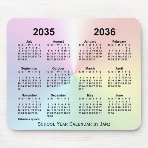 2035_2036 Rainbow Cloud School Calendar by Janz Mouse Pad