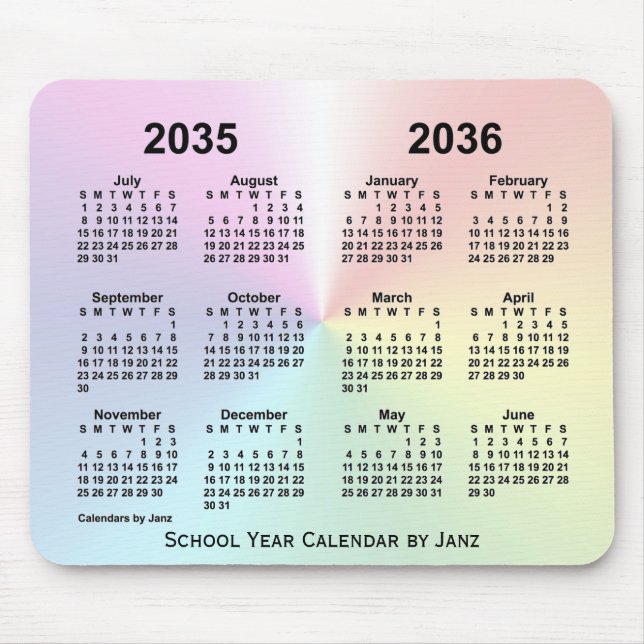 2035-2036 Rainbow Cloud School Calendar by Janz Mouse Pad (Front)