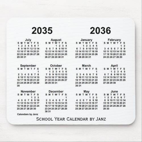 2035_2036 White School Year Calendar by Janz Mouse Pad