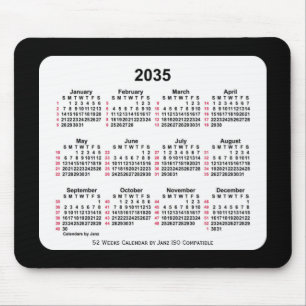 2035 Black 52 Weeks ISO Calendar by Janz Two Tone Mouse Pad