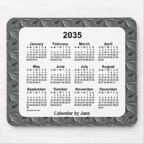 2035 Black Diamonds Calendar by Janz Mouse Pad