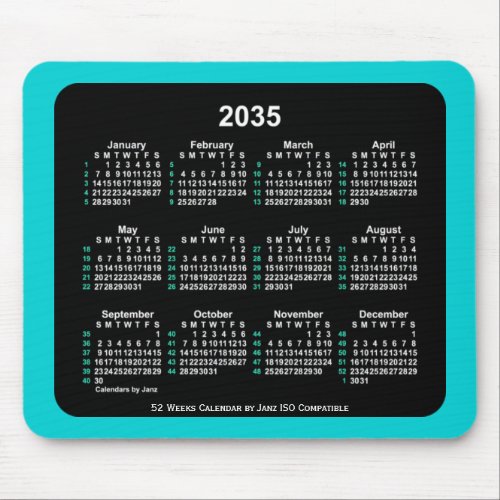 2035 Neon 52 Weeks ISO Calendar by Janz Two Tone Mouse Pad
