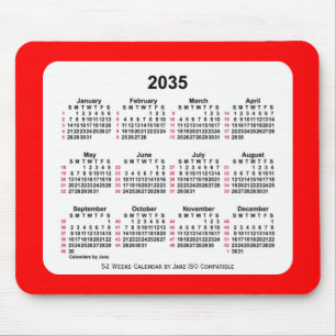 2035 Red 52 Weeks ISO Calendar by Janz Two Tone Mouse Pad