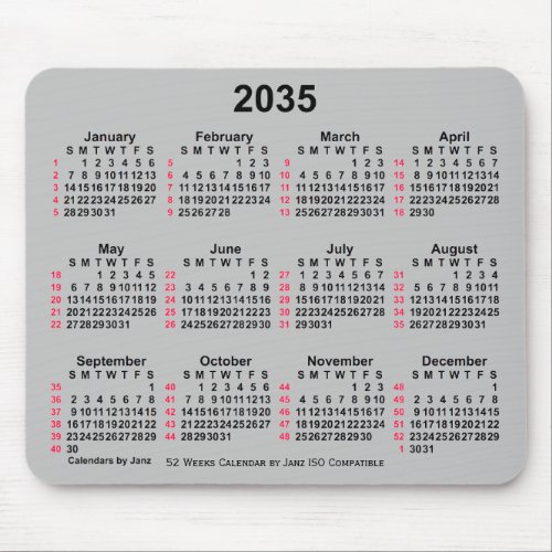 2035 Silver 52 Weeks ISO Calendar by Janz Mouse Pad