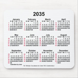 2035 White 52 Weeks ISO Calendar by Janz Mouse Pad