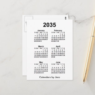 2035 White 6 Month Mini Calendar by Janz Postcard