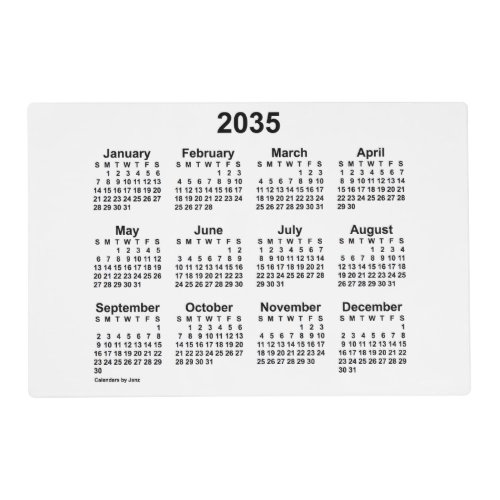 2035 White Calendar by Janz Laminated Placemat