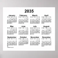 2035 White Calendar by Janz Print | Zazzle